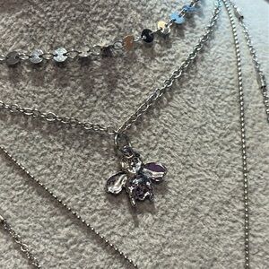 Honeybee Medallion Silver Layered Necklace Set with North Star Pendant